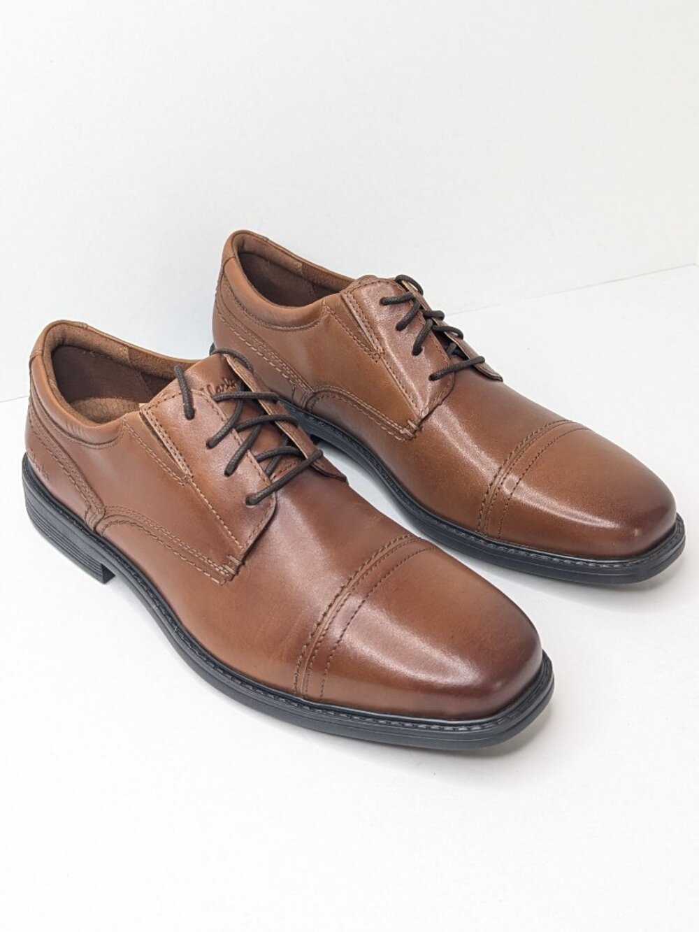 Clarks Dresslite Cap Toe Oxford Dress Shoes Brown Leather Mens 10 Wide